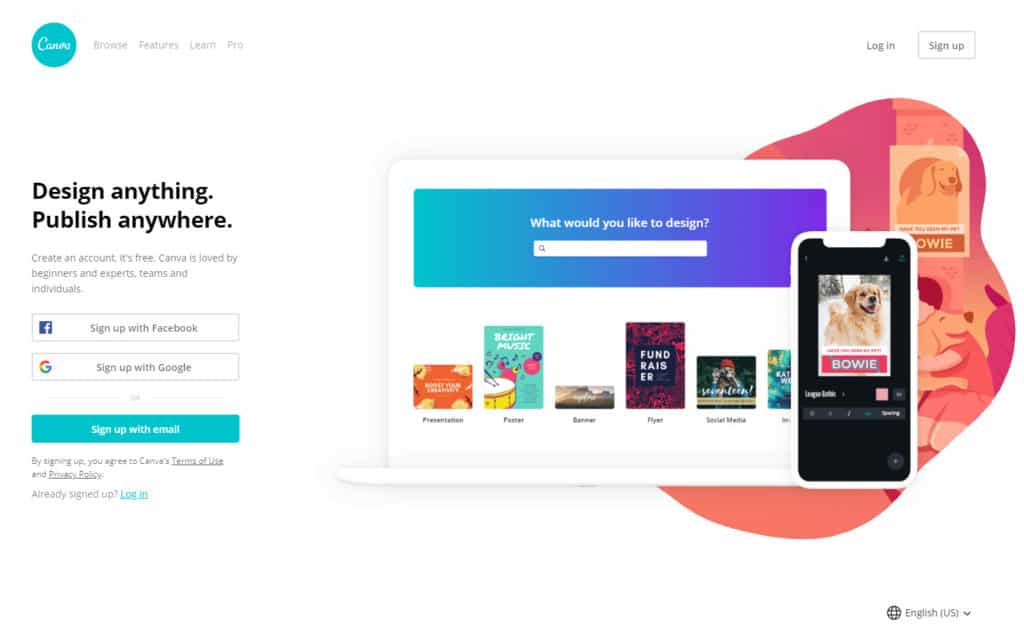 Canva homepage