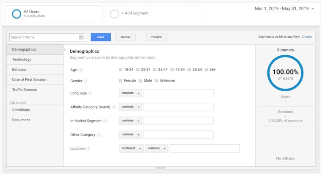 Google Analytics Segment builder