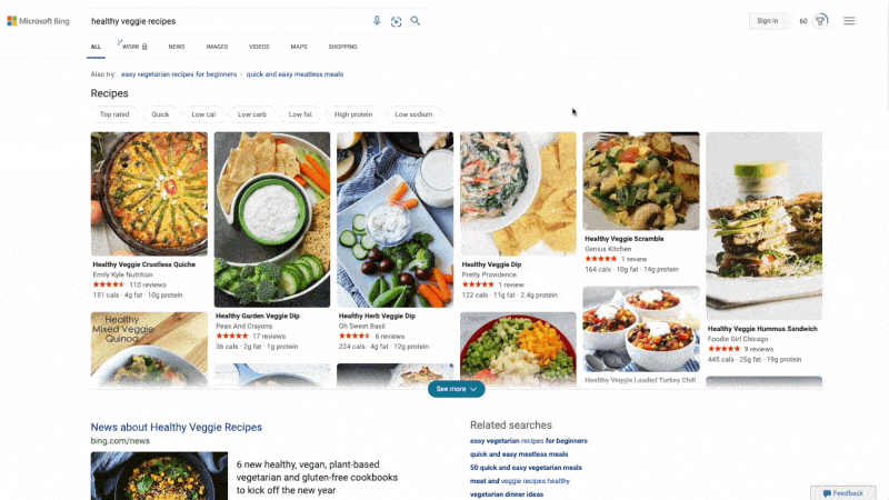 bing recipe interactive search
